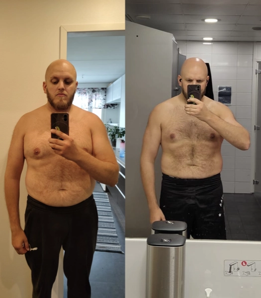 Driben perustajan muutosmatka — ennen ja jälkeen vertailukuva